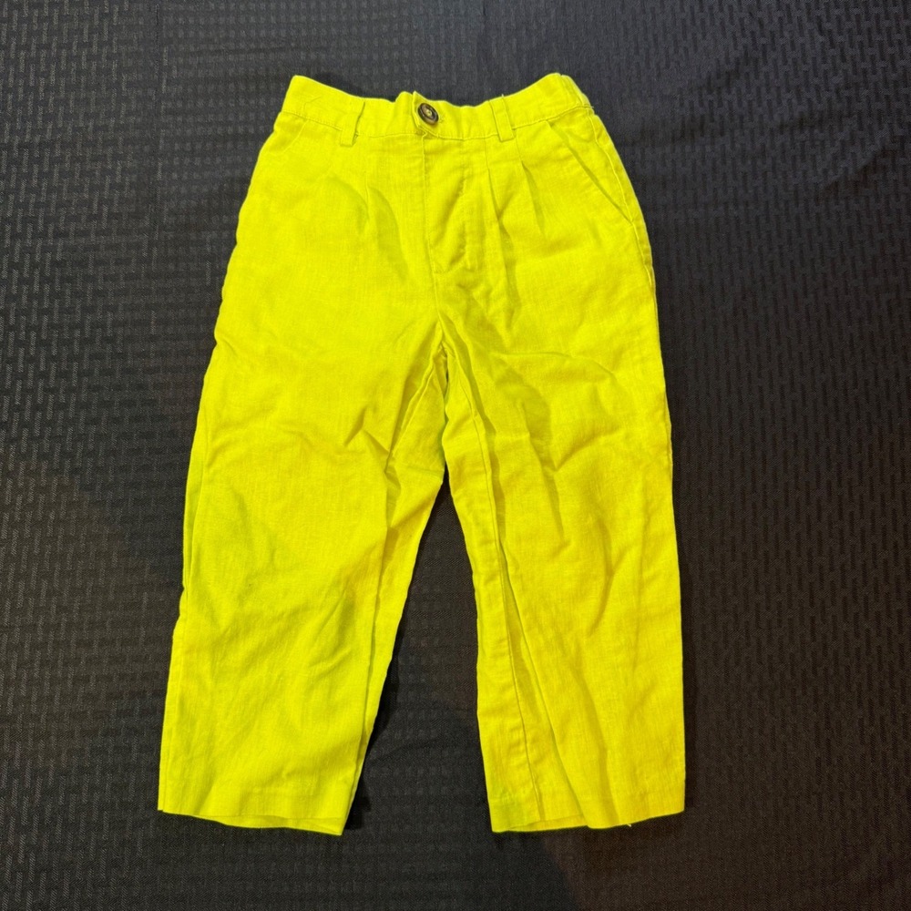 A Loves A Girls Neon Yellow Linen Blend Pleated Pants Size 5